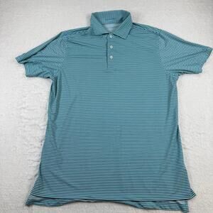 Draddy Sport Polo Shirt Mens Size M Blue Striped Golf Stretch Performance Summer